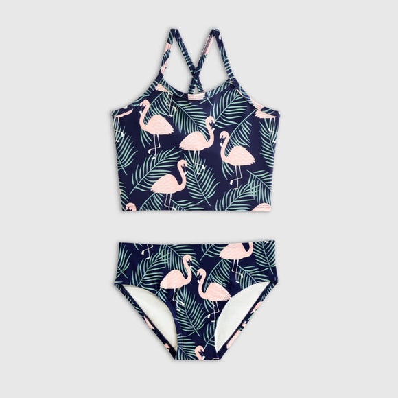 Quince Other - NWT QUINCE Tankini Swimsuit Flamingo Palm Kid Girls Size 10 6931